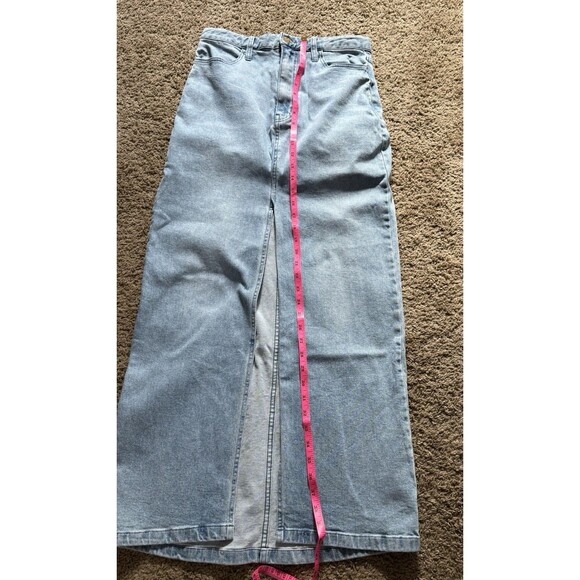 Show Me Your Mumu Long Denim Skirt Front Slit Light Wash Size 27 NWT - Picture 3 of 10